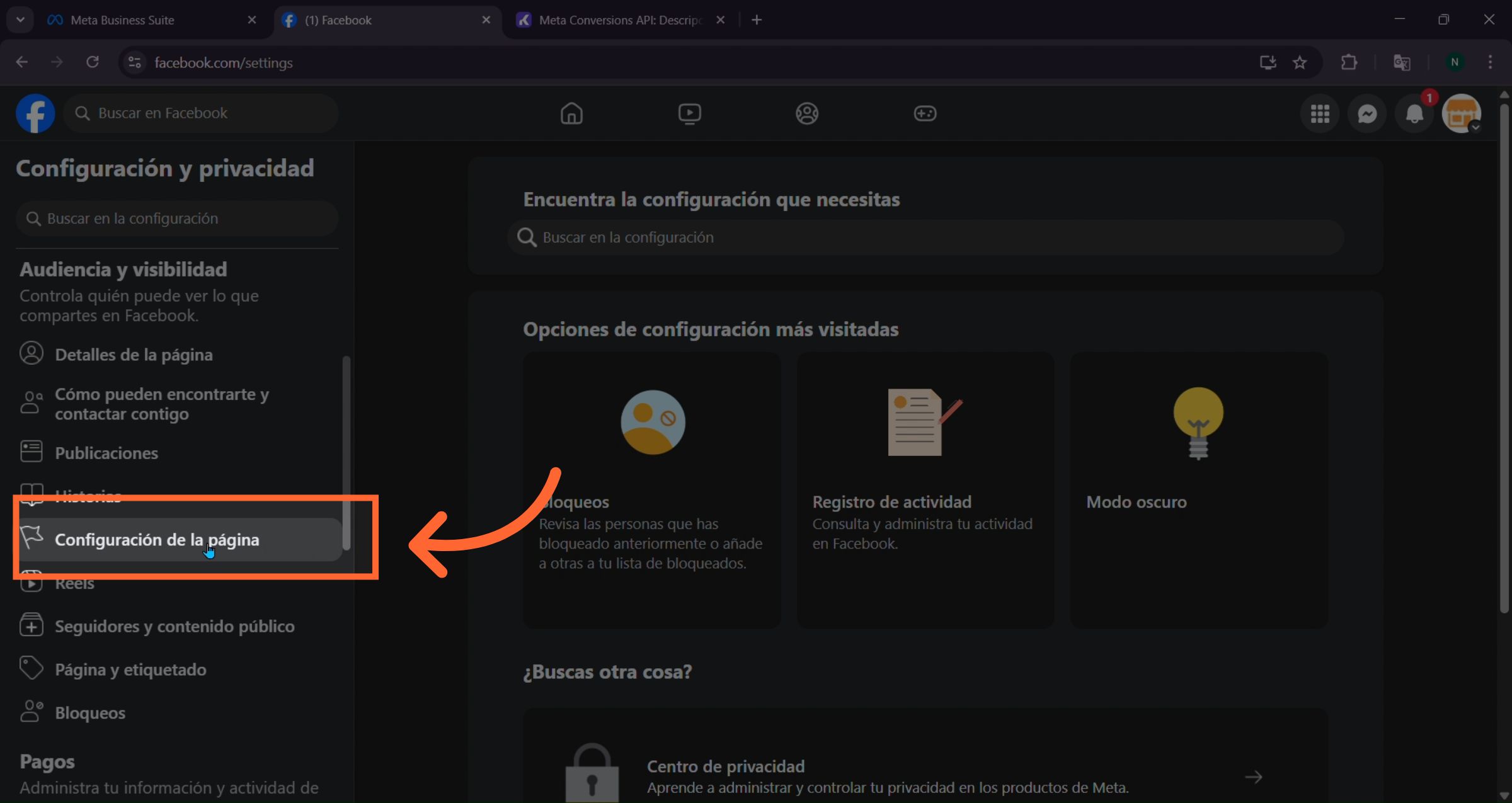 Panel de configuración