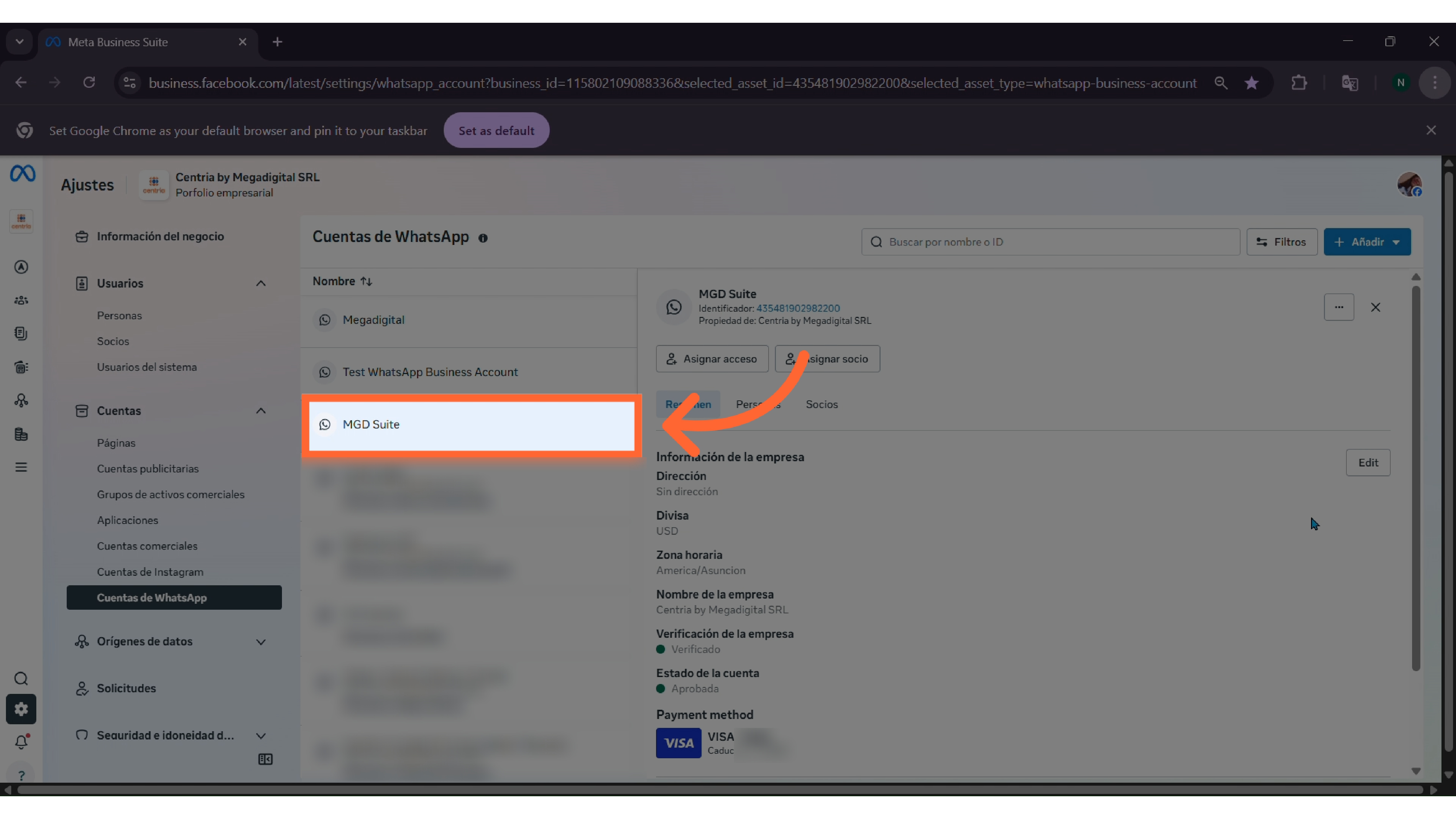 Selecciona la Cuenta de WhatsApp deseada